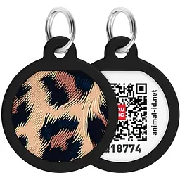Адресник для собак і котів Waudog Smart ID з QR паспортом Леопард металевий 25 мм (225-4066) - мініатюра 2