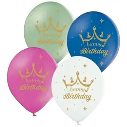 Кулька ММ 12" (30см) Happy Birthaday Корона мікс BelBal 258-0224