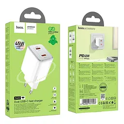 Адаптер мережевий Hoco Elogiado dual-port charger N42 |2Type-C, 45W/3A, PD/QC| - мініатюра 2