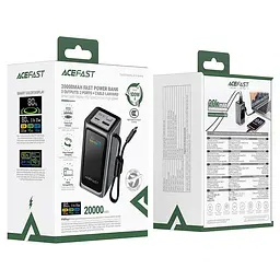 Універсальна мобільна батарея AceFast fast charging power bank with cable and TFT display M33 20000mAh |1USB/1Type-C, PD/QC, - мініатюра 2