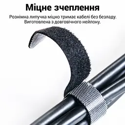 Стрічка-липучка для організації кабелів Vention 5 м завдовжки 11 мм завширшки стяжка для проводів велкро Velcro можна обрізати на потрібну довжину застібка для повторного використання чорна (KAABJ) - мініатюра 4