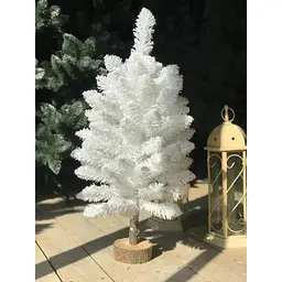 Ялинка штучна Hvoya Elegant настільна 65 см на пеньочку біла зі снігом - мініатюра 2