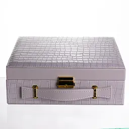 Скринька для прикрас бежева 2 яруси екошкіра 26×26×9 см органайзер для зберігання ювелірних виробів Сірий Yiwu HP-5-35G - мініатюра 7