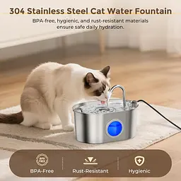 Фонтан для пиття MeowFlow B30 для кішок, 2,2-літровий фонтан для хатніх тварин із неіржавкої сталі об'ємом 2,2 л - мініатюра 5