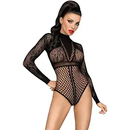 Боді Penthouse Spicy Whisper Black імітація топа з довгими рукавами закрите декольте XL