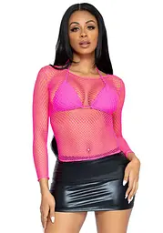 Сітчастий топ Leg Avenue Long Sleeves T-Shirts Neon Pink, One Size - мініатюра 5