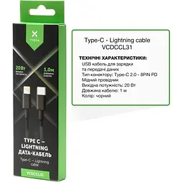 Дата кабель USB-C to Lightning 1.0m 3A 20W PVC Vinga (VCDCCL31) - мініатюра 2