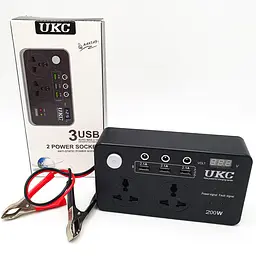Автоінвертор-перетворювач 12 V-220 V 200 W з екраном, 3 USB-порти, 2 розетки, 3 порти 5.5х2.5 UKC 7064 - мініатюра 5