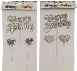 Топпер 3D Happy Birthday зі стразами 16 см (набір 3 шт.)