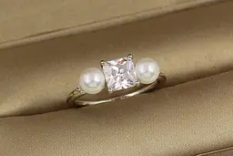 Кільце Xuping Jewelry квадрат з двома перлинами 6 мм р 17 сріблясте - мініатюра 2