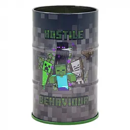 Стакан-підставка металева бочка Yes Minecraft сірого кольору для канцелярії (708376)