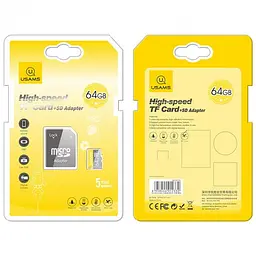 Карта пам'яті Usams US-ZB119 (TF High Speed Card) microSDHC Class 10, 64GB з адаптером Yellow - мініатюра 2