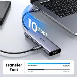 Концентратор Ugreen USB-C to HDMI + 2xUSB 3.2 + 2xUSB-C 3.2 + PD CM511 gray (35999) - мініатюра 3