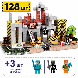 Магнітний конструктор Minecraft 128 шт + 3 фігурки по грі Майнкрафт Промисловий Mk001037 - мініатюра 2