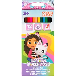 Олівці кольорові Yes Gabby Dollhouse що стираються з гумкою 12 кольорів (290805)