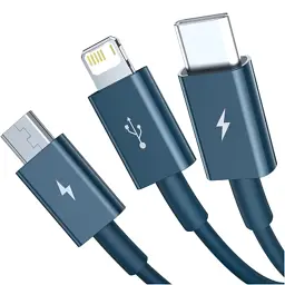 Дата кабель USB 2.0 AM to Lightning + Micro 5P + Type-C 1.5m 3.5A blue Baseus (CAMLTYS-03) - мініатюра 2