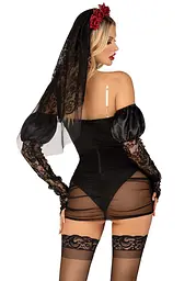 Еротичний костюм чорної нареченої Leg Avenue Heartbreak Bride XS, боді, рукави, вуаль, чокер - мініатюра 2