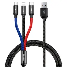 USB кабель Baseus 3-in-1 Three Primari Colors (Lightning/Micro/Type-C) 3,5A/0,3m. черный CAMLT-ASY01