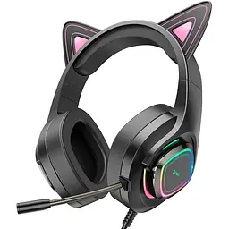 Навушники Hoco Cute cat luminous cat ear gaming headphones W107 рожеві вставки - мініатюра 4