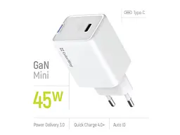 Мережевий зарядний пристрій ColorWay GaN Mini 45 W White (CW-CHS057PD-WT) - мініатюра 2