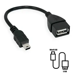Кабель OTG, переходник USB на mini-USB тип B, черный, адаптер для смартфона и планшета 10 см