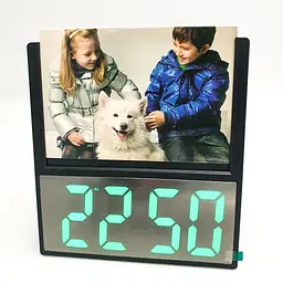 Електронний LED годинник настільний з Фоторамкою 15х10см від USB зелені цифри 5.5х2.5см UKC DS-6608 чорний - мініатюра 3