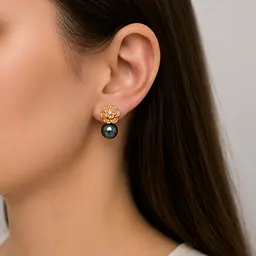 Сережки з жовтого золота з чорними перлами S-0399 - мініатюра 4