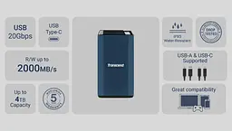 Портативний SSD Transcend 1TB USB 3.2 Gen 2x2 Type-C ESD410C R2000/W2000MB/s teh0014757 - мініатюра 9