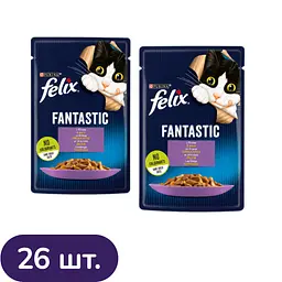 Вологий корм для котів Felix Fantastic з ягням 2.21 кг (26 шт. х 85 г)