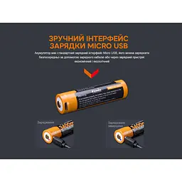 Акумулятор Fenix 18650 (3400 mAh) micro usb зарядка - мініатюра 8