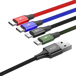USB кабель Baseus Fast 4-in-1 Cable For lightning+Type-C(2)+Micro 3.5A 1.2M чорний CA1T4-B01 - мініатюра 3