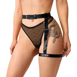 Гартер на ногу Art of Sex - Naomi з написом Sexy, натуральна шкіра, розмір XS-2XL, колір чорний