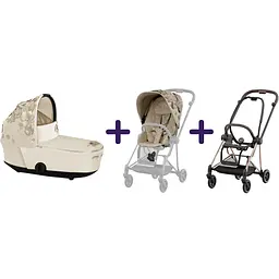 Люлька Cybex Mios Lux Simply Flowers Beige + Комплект текстилю Cybex Mios Simply flowers beige + Шасі для коляски Cybex Mios LS RBA Rosegold