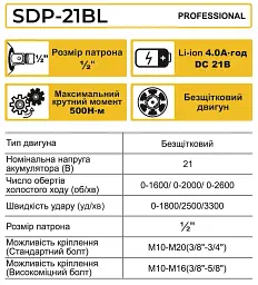 Гайковерт ударний акумуляторний Zegor SDP-21BL 21V Profesional/безщітковий двигун/реверс/з підсвічуванням - мініатюра 10