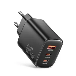 Зарядний пристрій Essager GaN 65W, 2 x USB-C+USB-A (ES-X57), EU, чорний