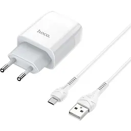 Зарядний пристрій Hoco C72A Glorious (1USB, 2.1А) White (6931474713001) + кабель MicroUSB