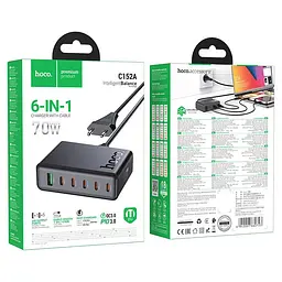 Мережевий зарядний пристрій Hoco C152A Modern PD70W 6-port(5C1A) desktop charger(EU) Чорний - мініатюра 2