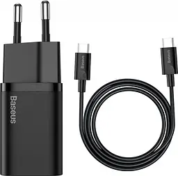 МЗП Baseus Super Si Quick Charger with Mini Cable Type-C to Type-C 3A 25W EU Sets Black