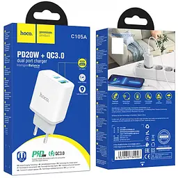 МЗП Hoco C105A Stage PD20W+QC3.0 (1USB-A/1C) White - мініатюра 6