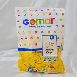 Надувні повітряні кульки Gemar 26 см (10") 100 шт наповнення повітрям або гелієм Жовтий - мініатюра 2