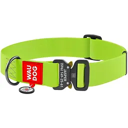 Нашийник для собак Waudog Waterproof, коллартекс, водостійкий, з QR паспортом, 43-70х4 см, салатовий