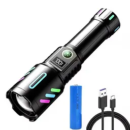 Ручний ліхтарик 1143-PM10-TG zoom LCD Type-C + PowerBank.(1x18650) 5 режимів - мініатюра 6