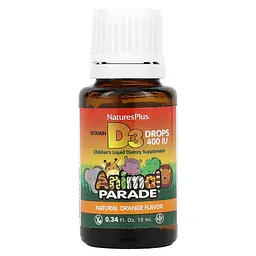Вітамін D3 у краплях, Vitamin D3 Drops, Animal Parade, апельсиновий смак, 400 МО, 10 м Nature's Plus vit0001845