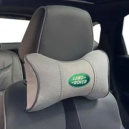 Подушка на підголівник з логотипом Land Rover Екошкіра 3D Кольоровий лого Сірі-Сірий кант 1 шт