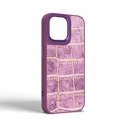 Кожаный чехол для Apple iPhone 15 Pro Max, Harder Crocosaur, фиолетовый, термополиуретан ТПУ + экокожа с текстурой крокодила, панель, защита корпуса, противоударный, микрофибра, рамка вокруг камеры, защита всего корпуса, (ARM76710) - мініатюра 2