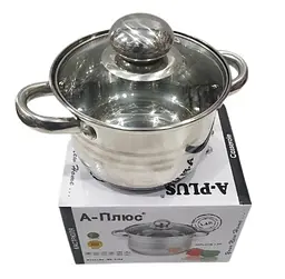 Каструля A-Plus WK-2167 3.9 л з нержавіючої сталі зі скляною кришкою з багатошаровим дном - мініатюра 2