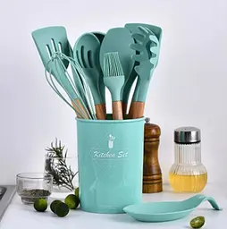 Кухонний набір Silikone Kitchen Set м'ятний із силікону з бамбуковою ручкою з 12 предметів - мініатюра 2