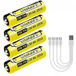 Набір акумуляторів LiitoKala USB-T36 (4xAA 2400 mAhh, 1.5V), 4 в 1 Type-C з кабелем зарядки