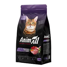 Сухий корм Animall Cat Duck and Fresh Turkey для дорослих котів зі свіжою індичкою та качкою 1.5 кг
