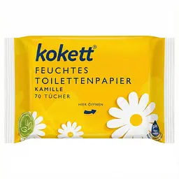 Вологий туалетний папір Kokett Kamille з екстрактом ромашки 70 шт. Біорозкладна серветка